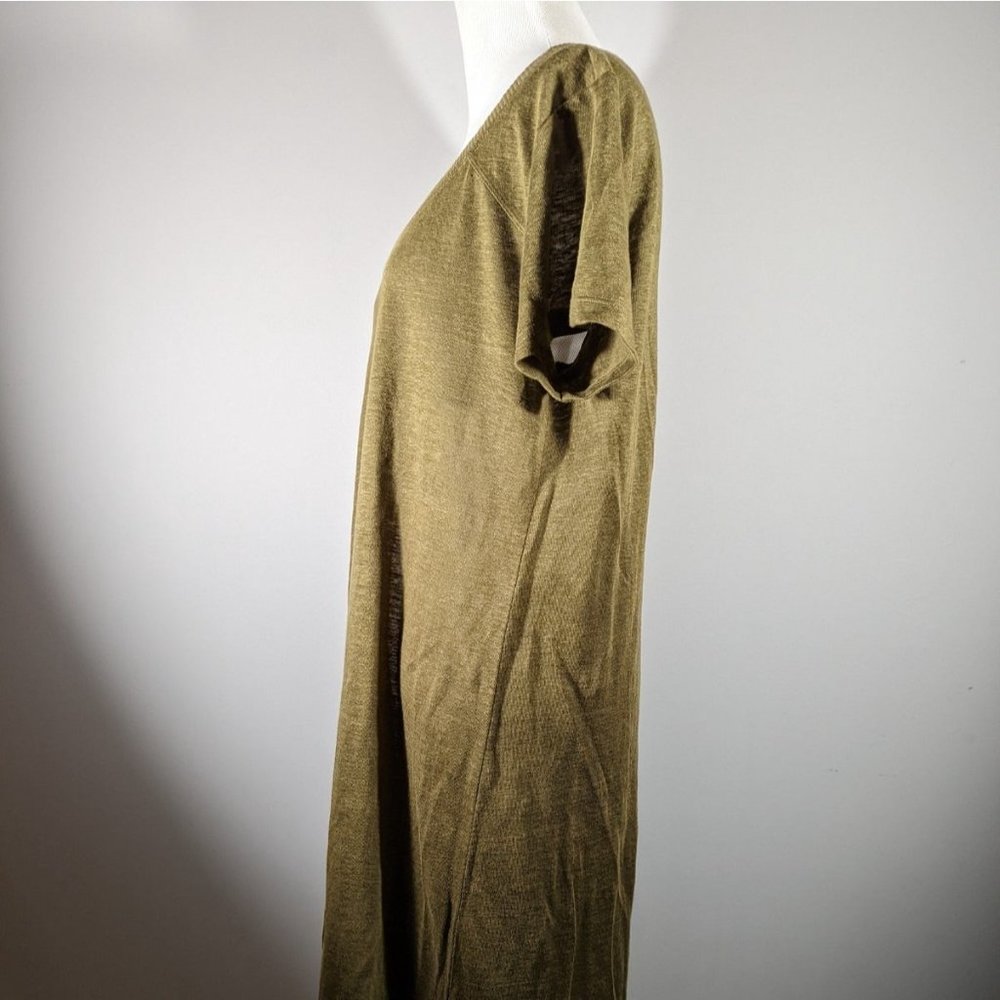Eileen Fisher Linen V-Neck Short Sleeve Green Dress Women's Size S - Picture 3 of 6